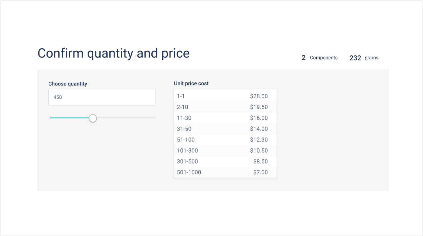 Adjust your order quantity and watch your quote update in realtime